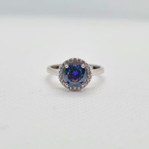 Rhodium-Plated Mystic Topaz Silver Ring